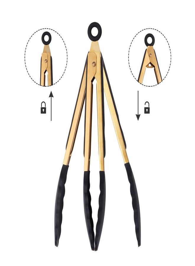 Mafier Stainless Steel Classic Kitchen Serving Food Party Gold Tongs 9" and 12" Cooking Tong with BPA Free Silicone Tips, Dishwasher Safe Serving Tools(set of 2) - Image 2