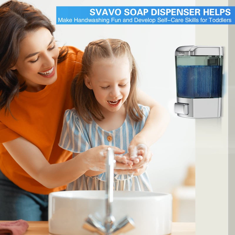SVAVO موزع صابون مثبت على الحائط SVAVO للمطبخ والحمام موزع صابون يدوي قابل لإعادة التعبئة لموزع الصابون السائل لحاويات الشامبو هلام الغسيل للاستخدام المنزلي والتجاري 23.7 أونصة (700 مل) ABS - Image 2