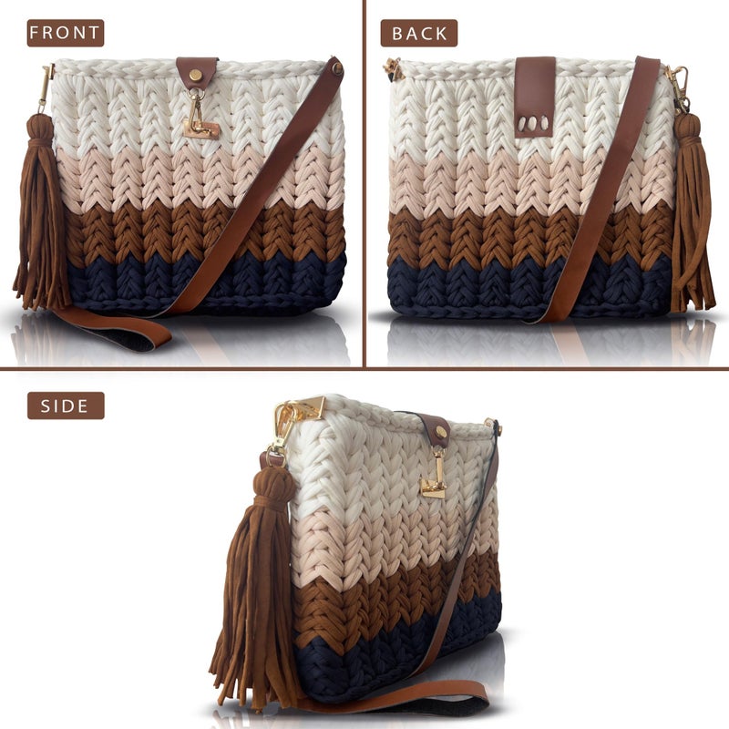 CHQEL Evening Clutch Bag for Women, Handmade Crochet Wedding Party Purse, Small Flap Formal Crossbody Handbag Evening Clutch (Autumn) - Image 5