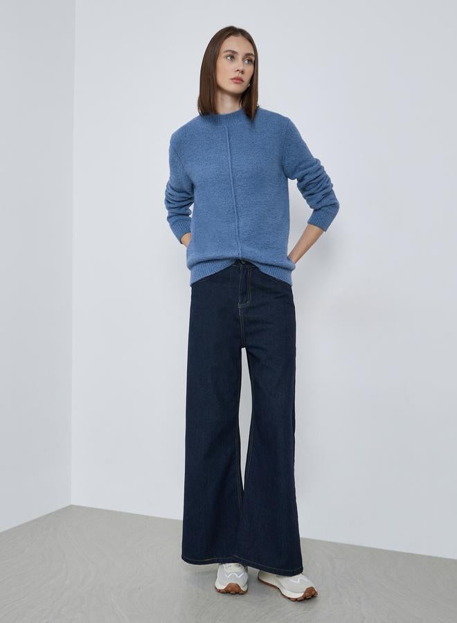 Styli Medium Blue Regular Fit Textured Sweater - Image 2