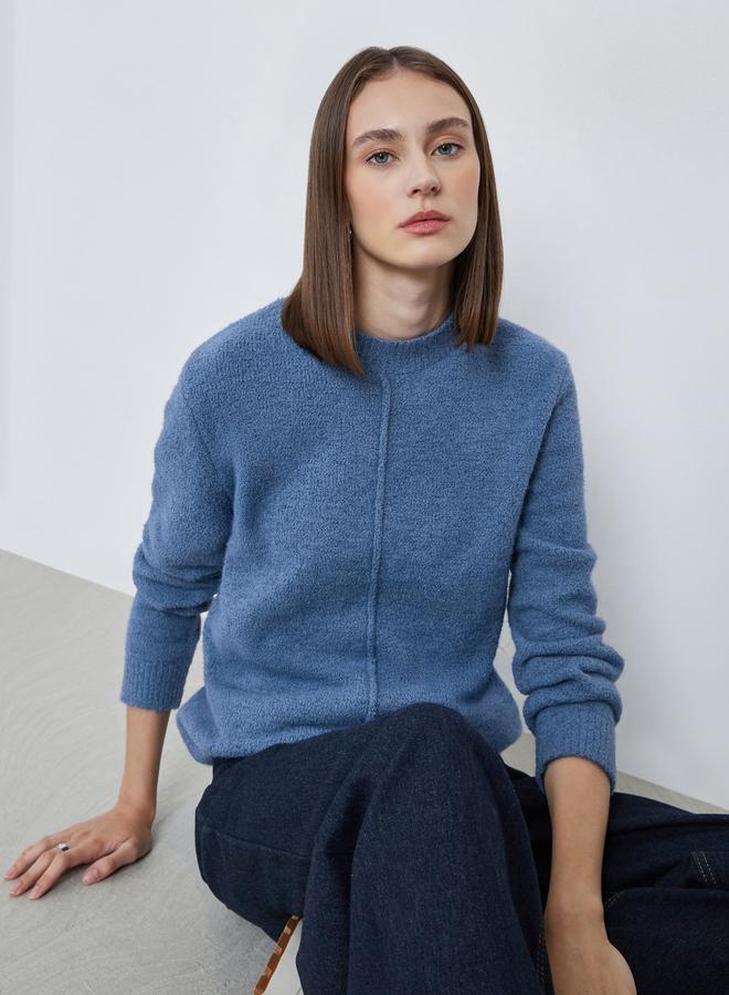 Styli Medium Blue Regular Fit Textured Sweater - Image 1