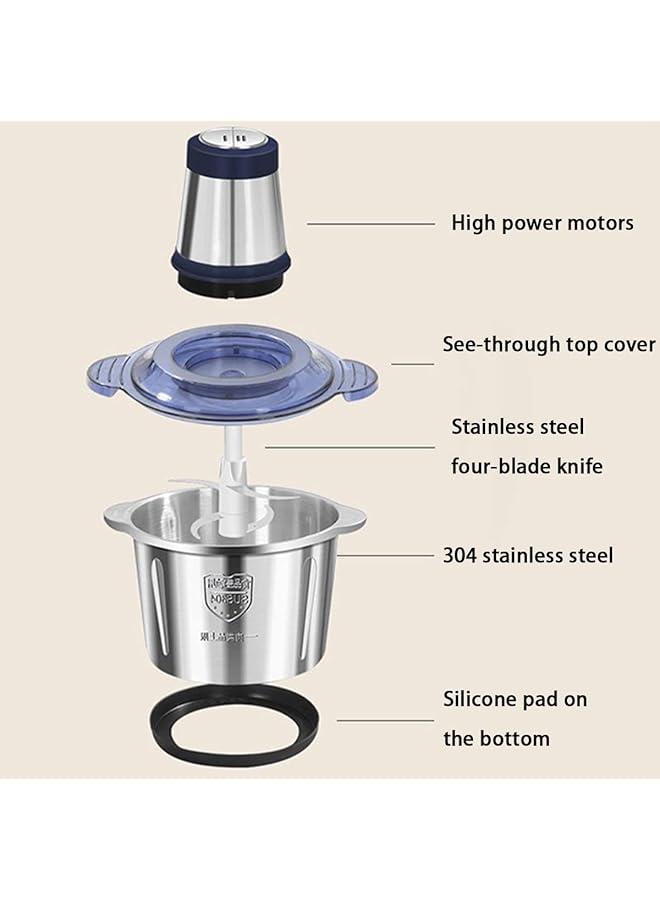 erorex Electric Meat Grinder Food Processor Stainless Steel Meat Mixer Food Chopper For Meat Vegetables Fruits And Nuts With 4 Sharp Blades Stainless Steel Food Grinder For Meat 3L - Image 2