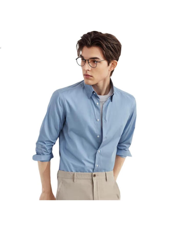 قميص رسمي بأكمام طويلة من قطن مدمج صديق للبشرة، مزين بلون أرجواني فاتح-أزرق، مقاس 11، 41121942G2