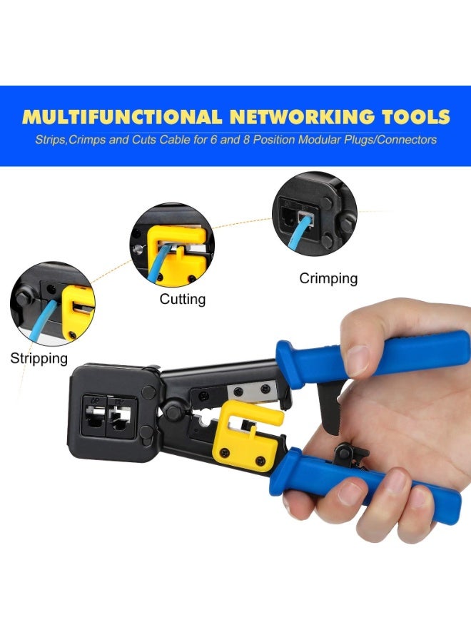 43 Pcs Crimp Tool Kit Cat6 RJ45 Crimping Tool with RJ45 Cat6 Pass Through Connectors, Covers, Wire Punch Down Cutter and Network Cable Tester - Image 2