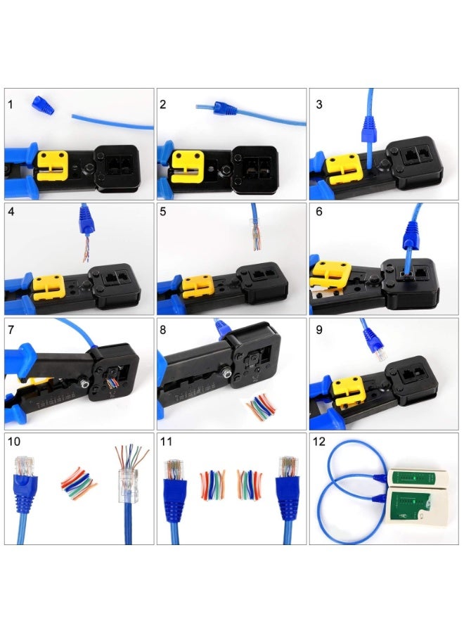 43 Pcs Crimp Tool Kit Cat6 RJ45 Crimping Tool with RJ45 Cat6 Pass Through Connectors, Covers, Wire Punch Down Cutter and Network Cable Tester - Image 4