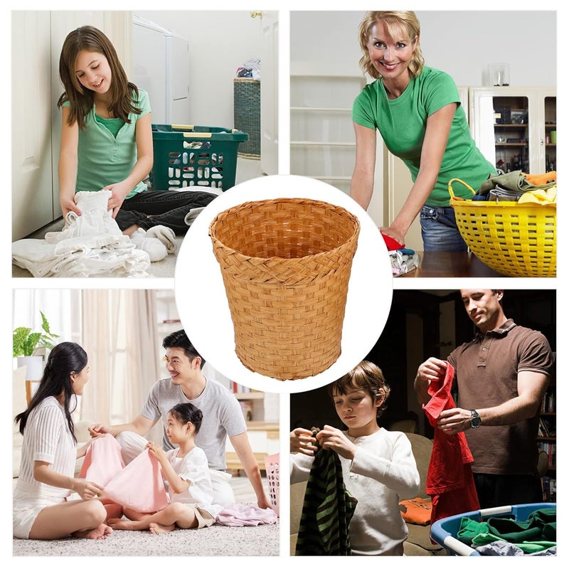 woobles Woven Basket Trash Can Wastebasket- Round Garbage Container Bin for Bathrooms, Kitchens, Home Offices, Craft, Laundry (Khaki) Khaki - Image 4