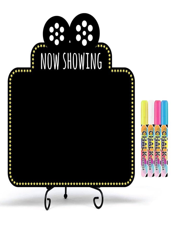 Tiptrek مستلزمات ليلة مشاهدة الأفلام، نقدم لكم الآن ديكورات سينمائية عائلية على شكل سبورة سوداء للمنزل، وللأماكن الخارجية، ولحفلات الأفلام، تتضمن سبورة واحدة، وحامل معدني واحد، وأربعة أقلام طباشير. - Image 1