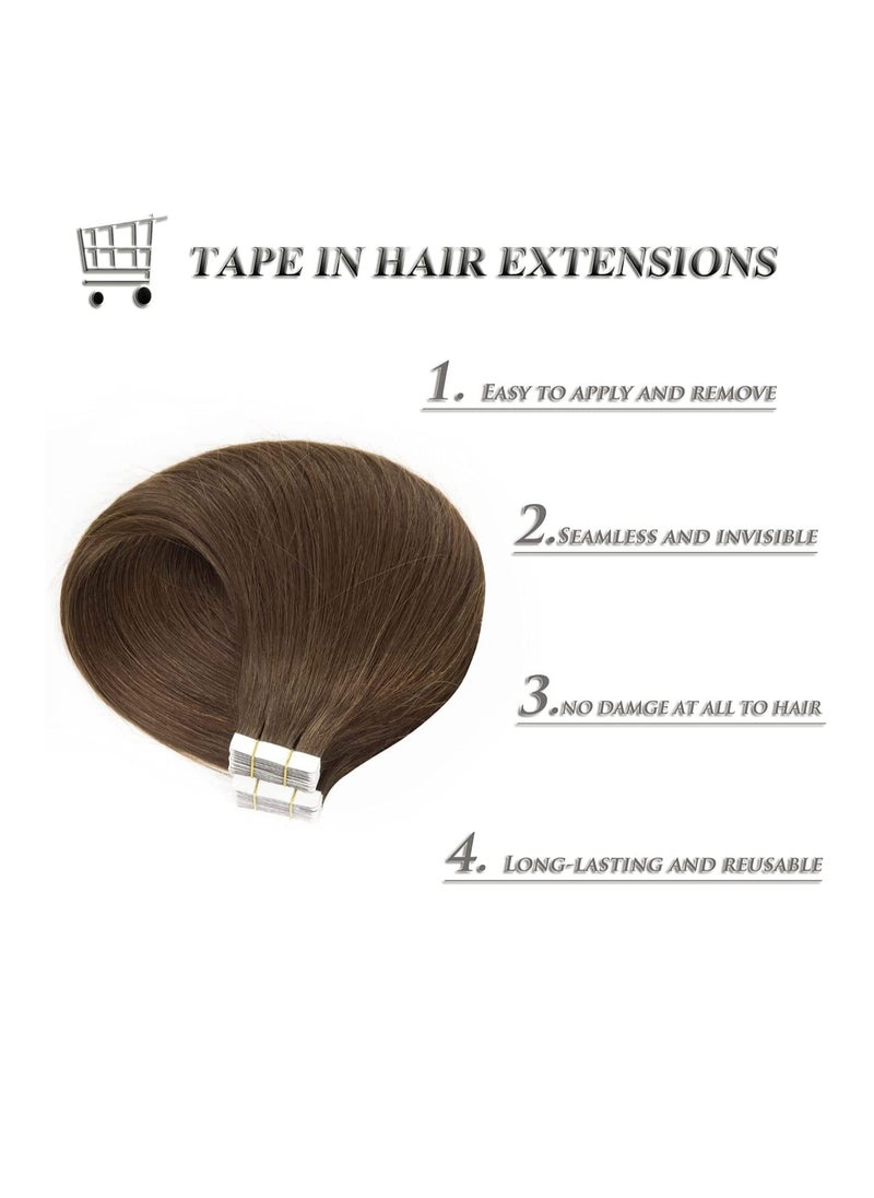 Estelle Invisible Tape in Hair Extensions, Natural Human Hair Extensions 20 Pieces 50 Grams ,brown  - Image 4