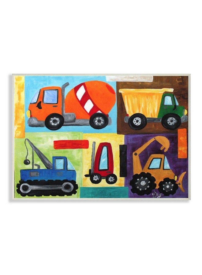 Stupell Industries The Kids Room by Stupell Construction Trucks Rectangle Wall Plaque Set, 11 x 0.5 x 15, Proudly Made in USA - Image 1