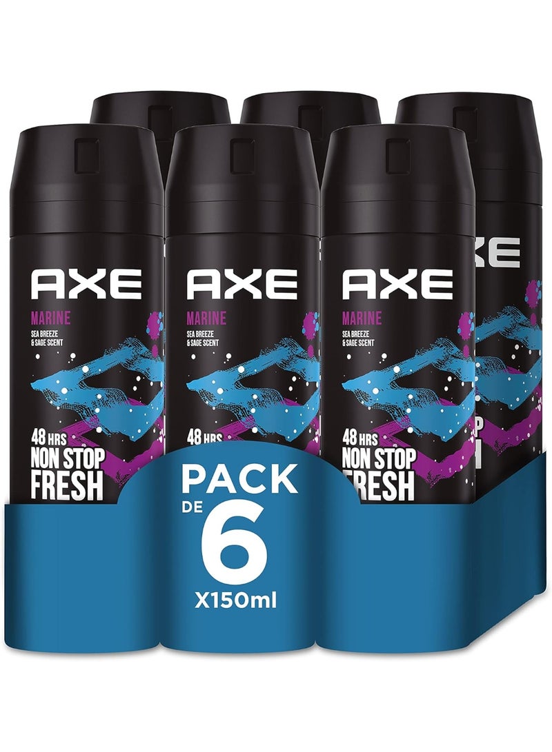 Axe Bodyspray Marine Deodorant for Men 150ml (Pack of 6) - Image 1