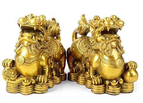 AMTOOCH Feng Shui pi yao Brass Statue a pair Wealth pixiu sculpture Golden Home Decoration Figurine,Attract money and Good Luck - Image 3