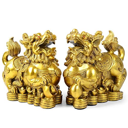 AMTOOCH Feng Shui pi yao Brass Statue a pair Wealth pixiu sculpture Golden Home Decoration Figurine,Attract money and Good Luck - Image 1
