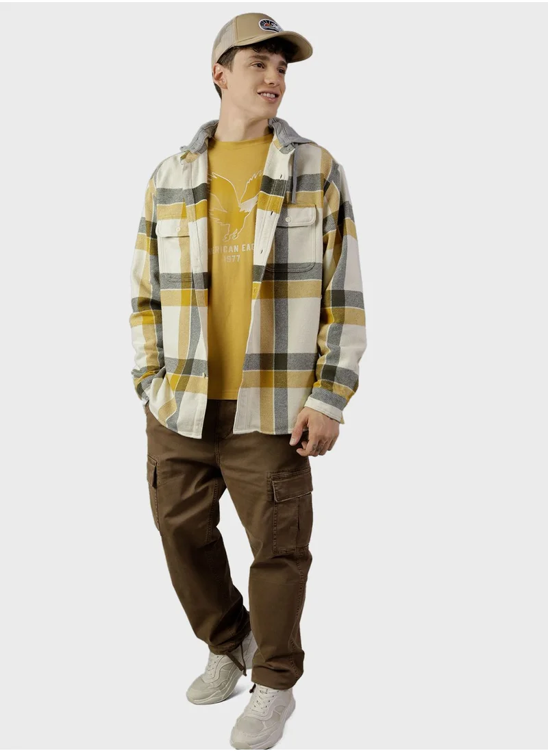American Eagle Checked Hooded Shirt