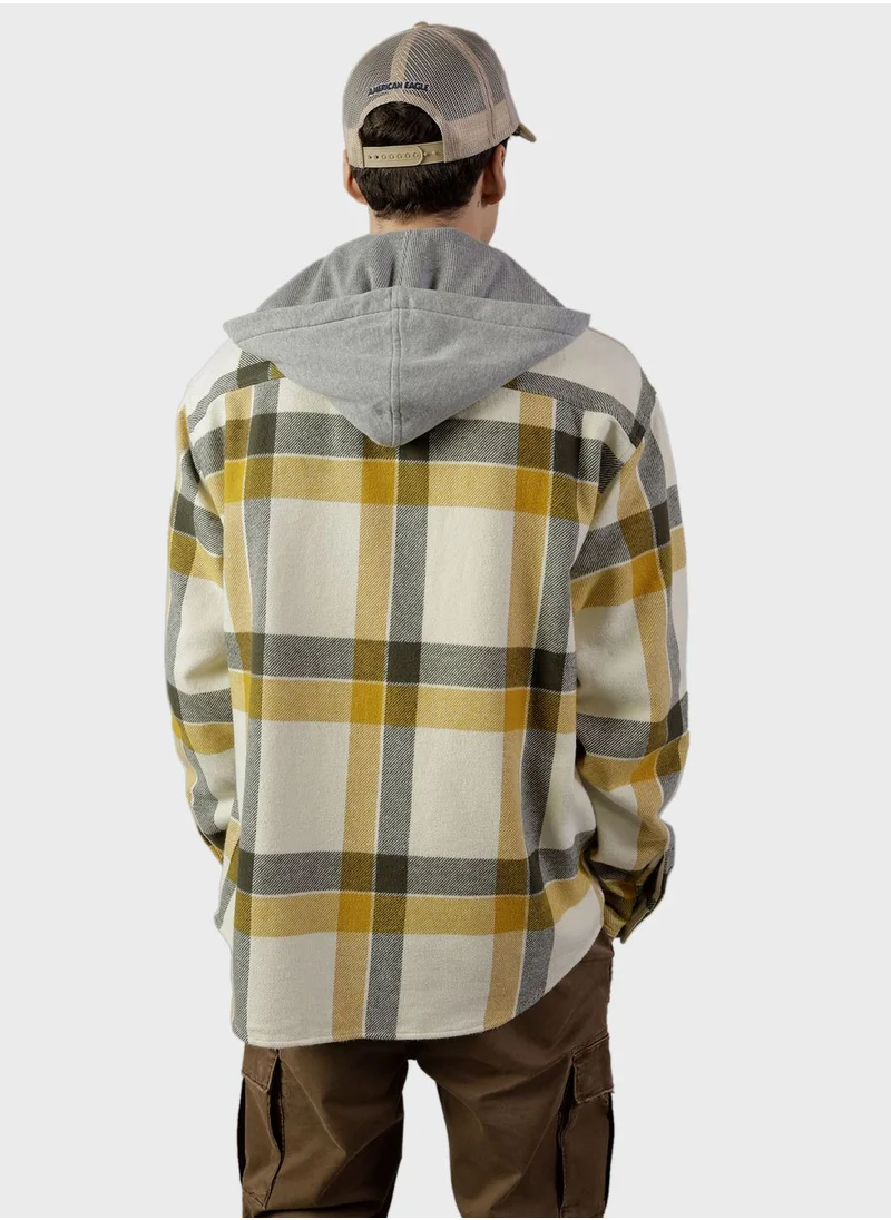American Eagle Checked Hooded Shirt