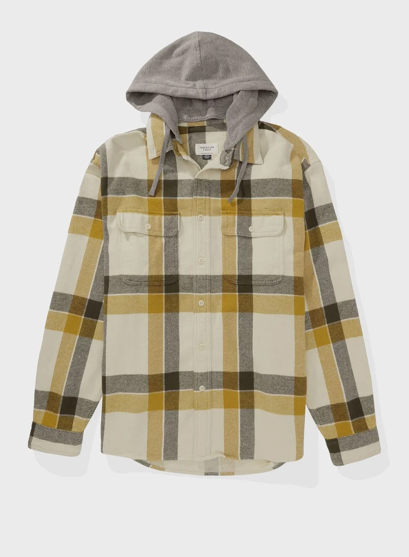 American Eagle Checked Hooded Shirt
