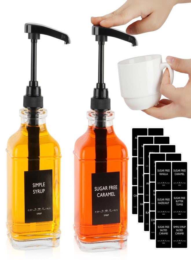 STARSIDE 16 oz Coffee Syrup Dispenser,2 pcs Clear Glass Syrup Bottle with 1/4oz Capacity Pump,Syrup Dispenser for Coffee Bar with Plastic Pump and Syrup Labels - Image 1