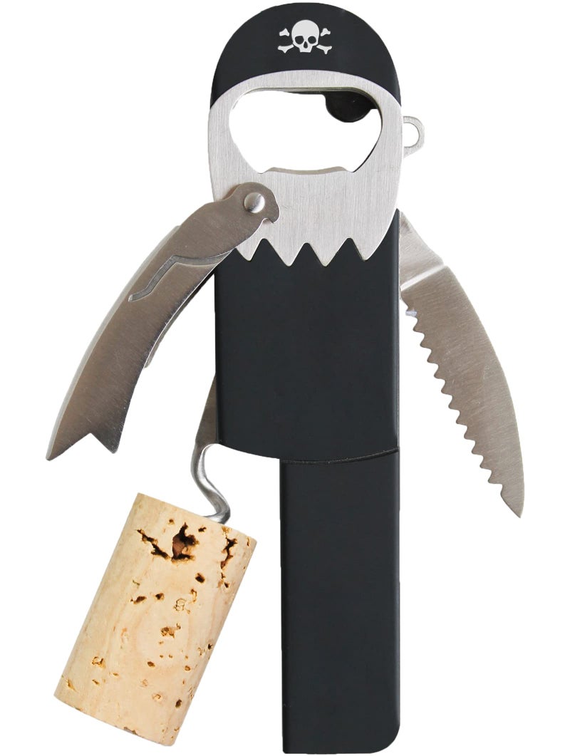 Suck UK Pirate Bottle Opener | Pirate Wine Opener | Corkscrew Keychain | Legless Pirate Cork Screw | Funny Bartender Gifts | Novelty Kitchen Gadgets | Foil Cutter | Funny Boat Kitchen Accessories - Image 1