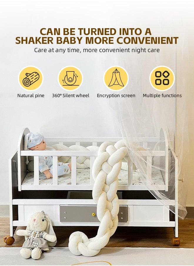 Soft Touch - 3 In 1 Baby Bassinet Baby Bedside with Mosquito Sleeper Baby Cot with Mosquito Net with Drawer Sturdy Structure for Newborn and Infant 99x50x50CM - Image 1