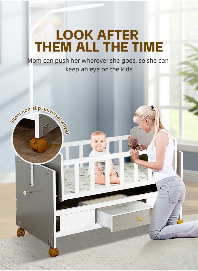 Soft Touch - 3 In 1 Baby Bassinet Baby Bedside with Mosquito Sleeper Baby Cot with Mosquito Net with Drawer Sturdy Structure for Newborn and Infant 99x50x50CM - Image 1