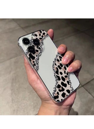 Leopard Patchwork Transparent Phone Case for iPhone 16 Pro Max