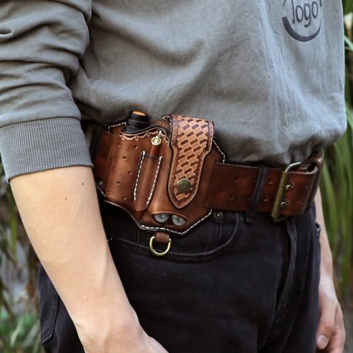 TOURBN Handmade Leather Multitool Sheath for Belt, EDC Pocket Organizer Compatible with Leatherman Wave Plus, Free P4, Signal, Gerber & SOG, Multitool Holster with Flashlight Holder & Key Clip, Gifts for Men - Image 2