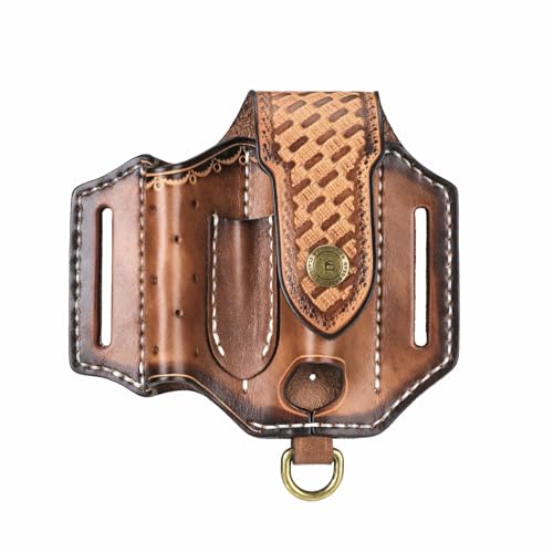 TOURBN Handmade Leather Multitool Sheath for Belt, EDC Pocket Organizer Compatible with Leatherman Wave Plus, Free P4, Signal, Gerber & SOG, Multitool Holster with Flashlight Holder & Key Clip, Gifts for Men - Image 3