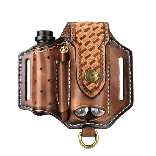 TOURBN Handmade Leather Multitool Sheath for Belt, EDC Pocket Organizer Compatible with Leatherman Wave Plus, Free P4, Signal, Gerber & SOG, Multitool Holster with Flashlight Holder & Key Clip, Gifts for Men - Image 1