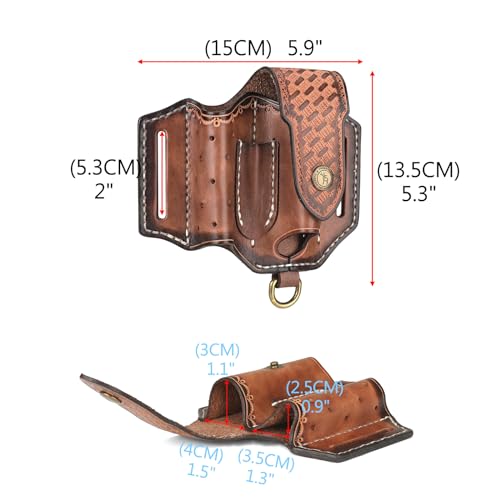 TOURBN Handmade Leather Multitool Sheath for Belt, EDC Pocket Organizer Compatible with Leatherman Wave Plus, Free P4, Signal, Gerber & SOG, Multitool Holster with Flashlight Holder & Key Clip, Gifts for Men - Image 5