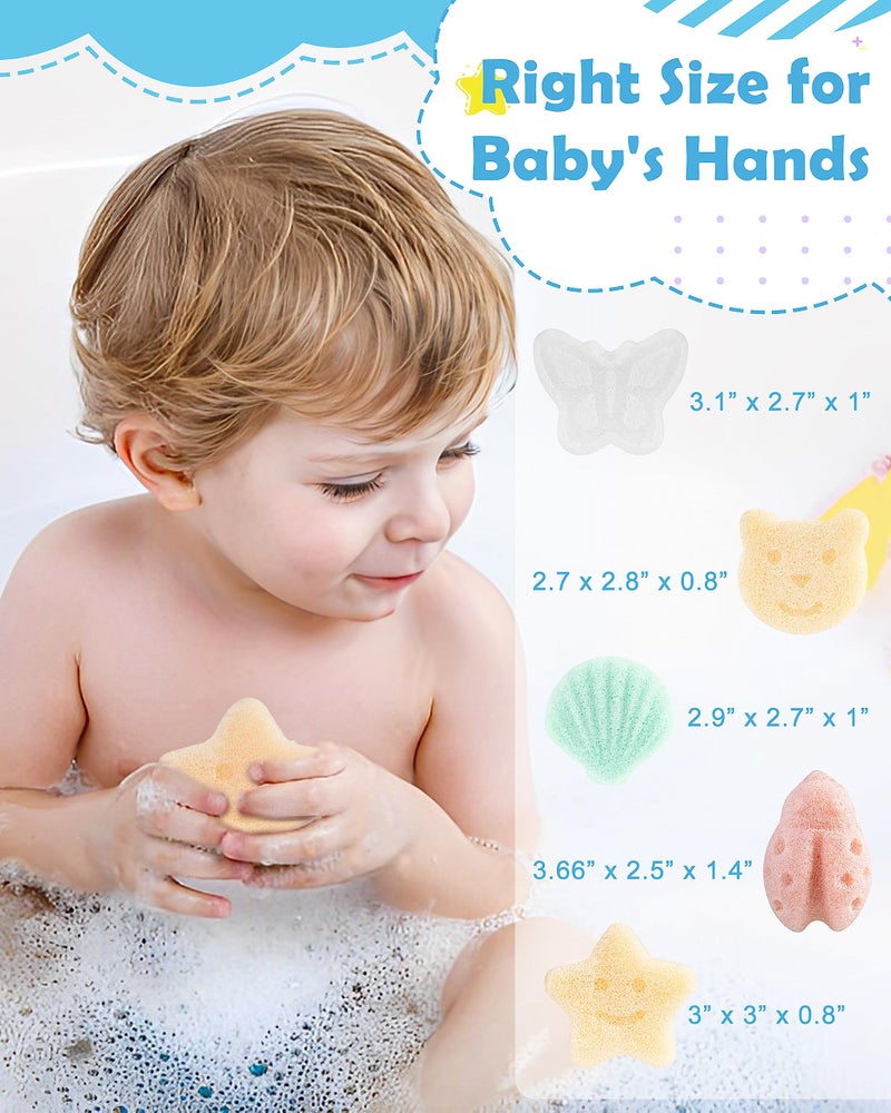 MoHern Konjac Baby Sponge for Bathing, 5Pcs Natural Cute Shapes, Kids Bath sponges for Infants, Toddler Bath time, Plant-Based, Extra Soft - Image 4
