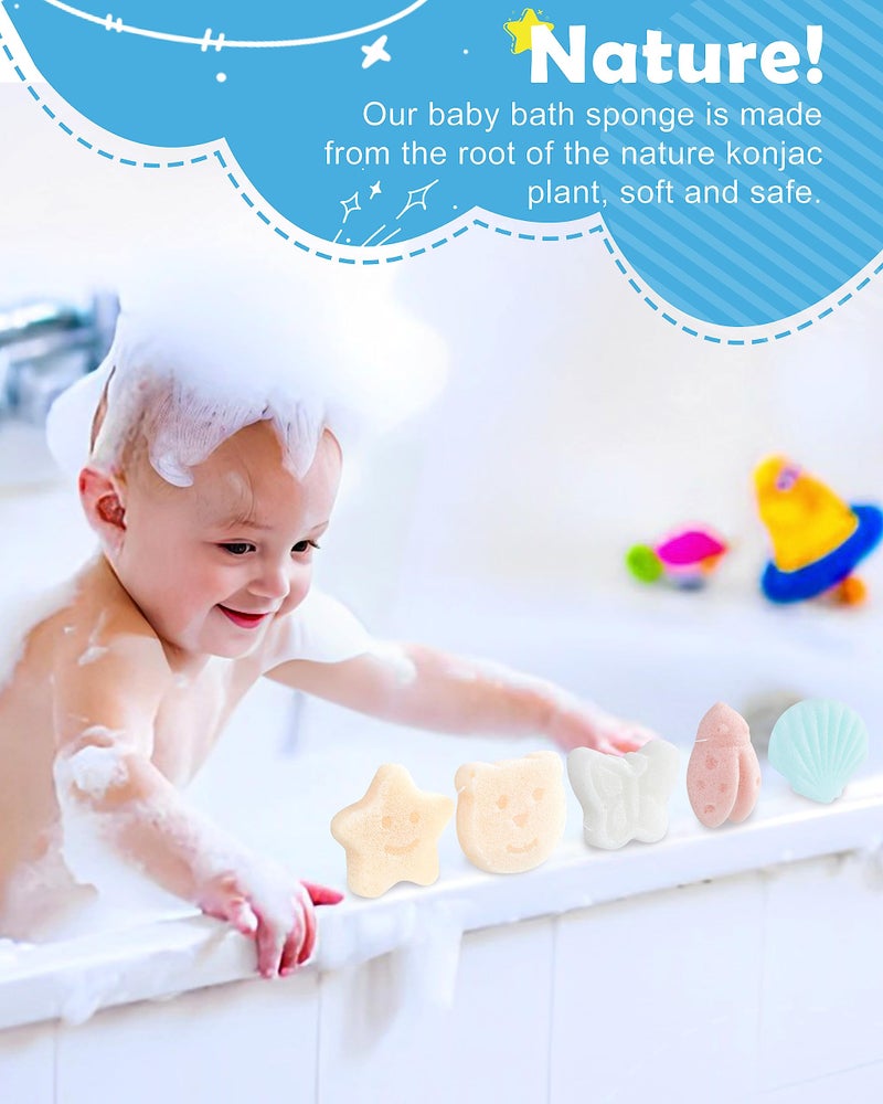 MoHern Konjac Baby Sponge for Bathing, 5Pcs Natural Cute Shapes, Kids Bath sponges for Infants, Toddler Bath time, Plant-Based, Extra Soft - Image 2