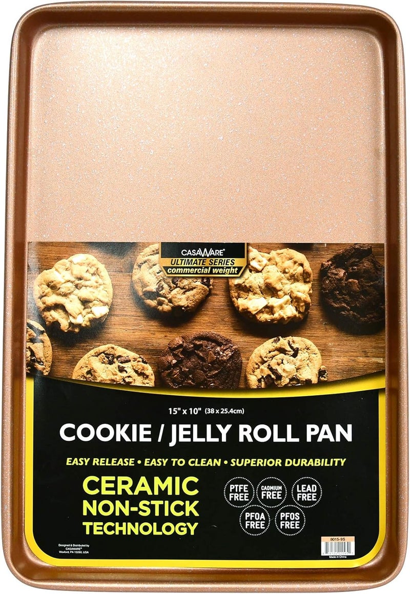 casaWare 15 x 10 x 1-Inch Ultimate Series Commercial Weight Ceramic Non-Stick Coating Cookie/Jelly Roll Pan (Rose Gold Granite) - Image 1