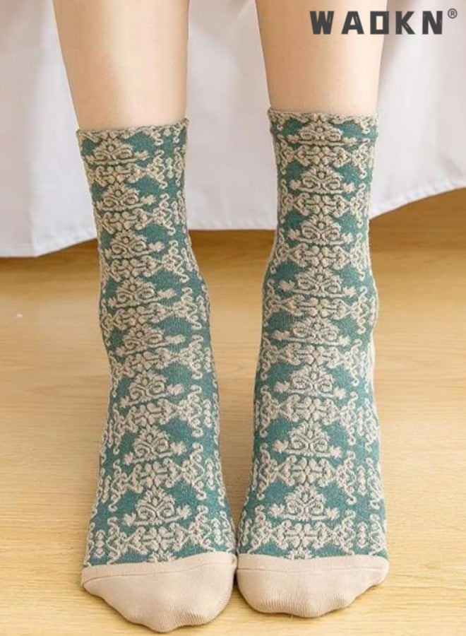 WAOKN 5pcs women socks , Lavish Lavender Argyle Socks: Elegant Vintage Floral Frill & Jeweled Cotton Detail , suitable for Spring & Summer Style ,soft and comfortable , fashion and durable ,Sweat absorption and odor prevention . - Image 2