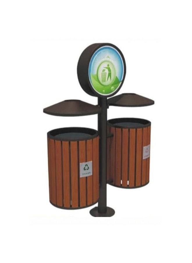 JSAITOYS Outdoor Luxury Garden Garbage Bin Metal Frame Wooden Decorative Outdoor Hanging Trash Can  - Image 1