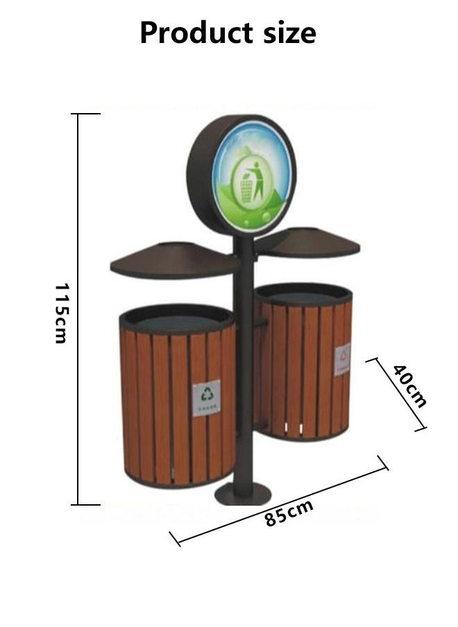 JSAITOYS Outdoor Luxury Garden Garbage Bin Metal Frame Wooden Decorative Outdoor Hanging Trash Can  - Image 2