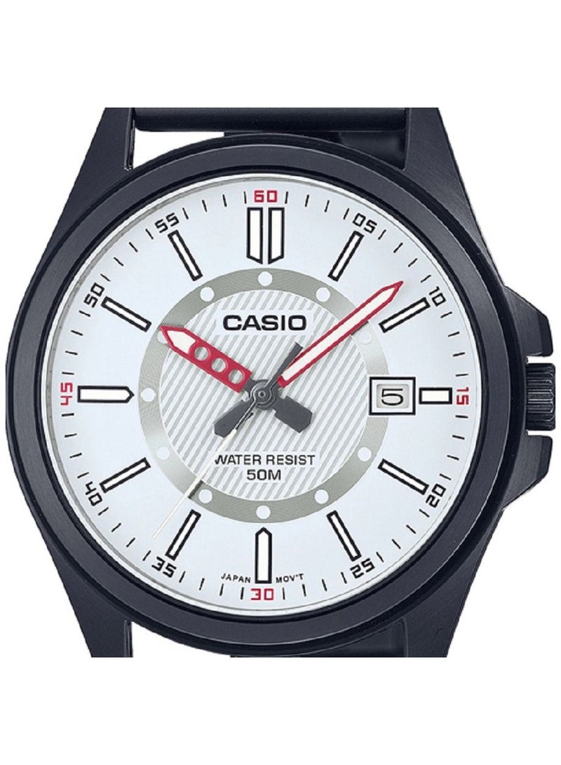 Casio Men Watch Analog  White Dial Stainless Steel Black Ion Plated Band and Case MTP-E700B-7EVDF - Image 2