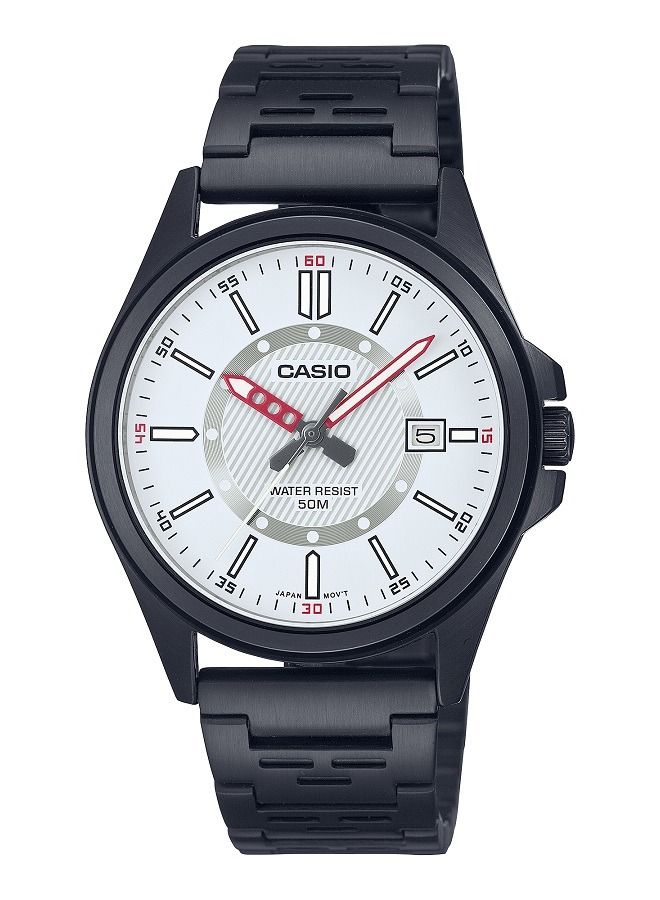 Casio Men Watch Analog  White Dial Stainless Steel Black Ion Plated Band and Case MTP-E700B-7EVDF - Image 1