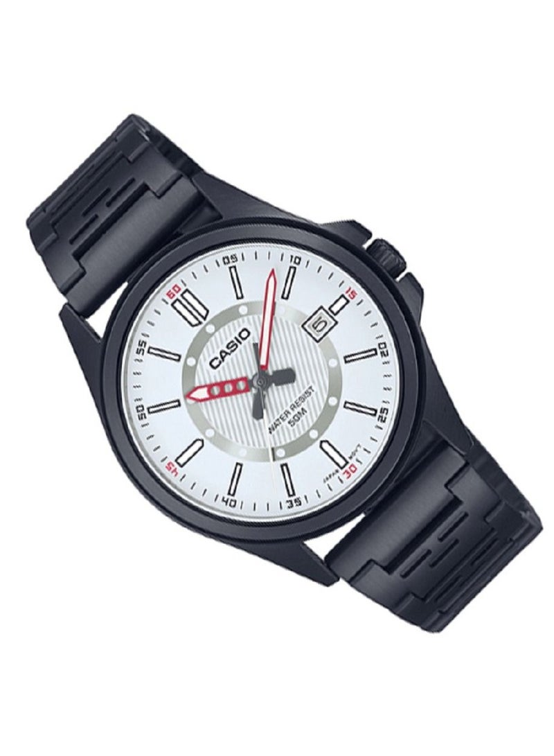 Casio Men Watch Analog  White Dial Stainless Steel Black Ion Plated Band and Case MTP-E700B-7EVDF - Image 3