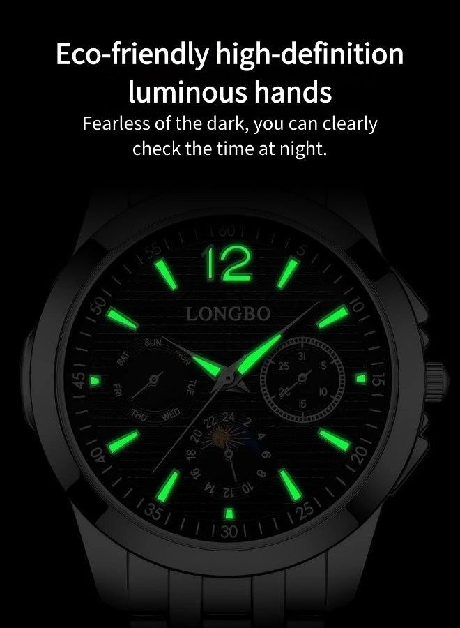 Longbo Men's business waterproof luminous quartz watch（Casual steel band sports watch, stylish business watch，luxurious watch） - Image 4
