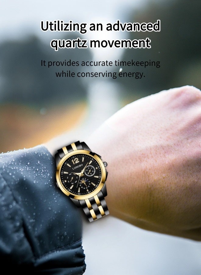 Longbo Men's business waterproof luminous quartz watch（Casual steel band sports watch, stylish business watch，luxurious watch） - Image 5