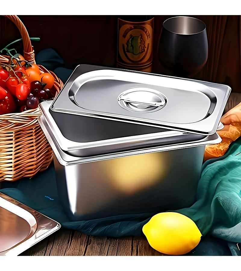 Buffet Restaurant Covered Stainless Steel Food Basin Pot S Plus Lid Thickened Sturdy Durable Large Capacity Easy Clean For Parties Festivals Weddings - Image 2