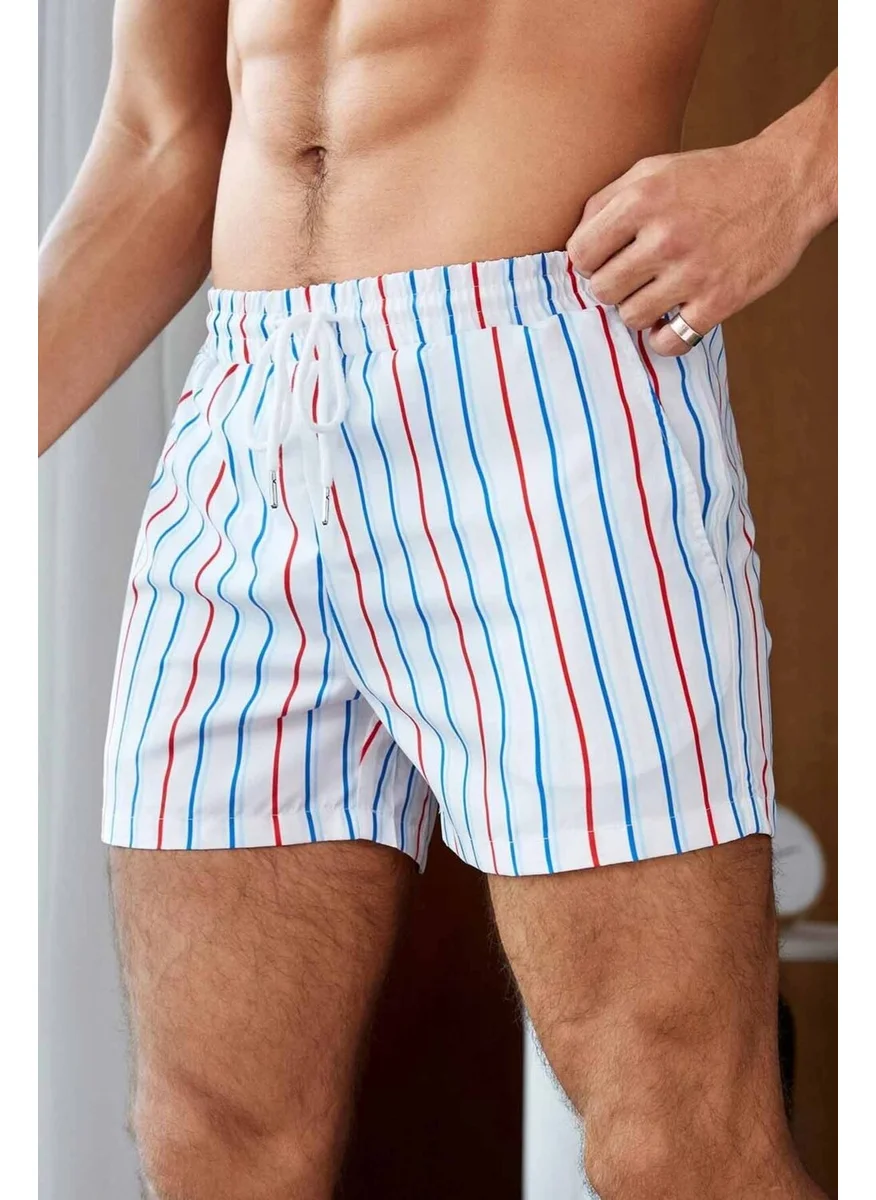 Angelsin Men's Basic Standard Size Colorful Striped Printed Swimsuit with Pockets Swim Shorts