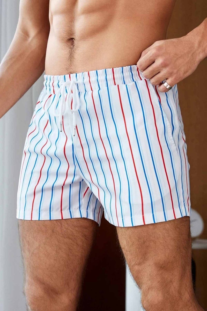 Angelsin Men's Basic Standard Size Colorful Striped Printed Swimsuit with Pockets Swim Shorts  - Image 5