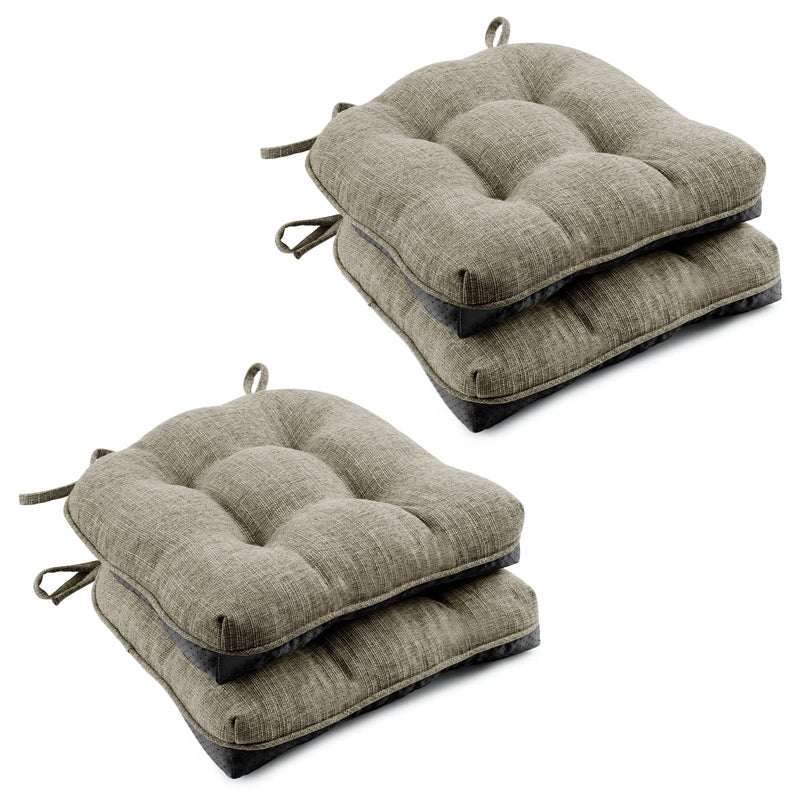 Wellsin Chair Cushions for Dining Chairs NonSlip Kitchen Chair Pads with Ties Tufted Shredded Foam Kitchen Chair Cushions Set of 4 155 X 155 Khaki