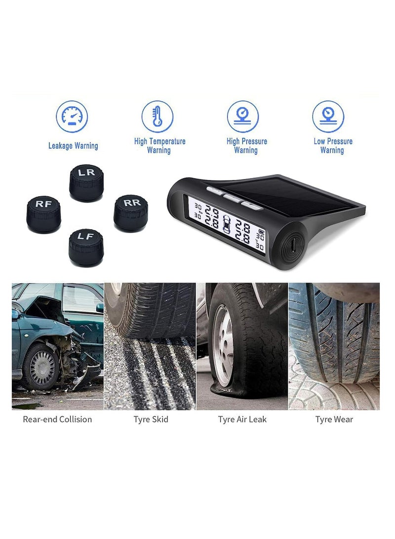 Solar Power Tire Pressure Monitoring System Wireless TPMS Tire Monitor with 4 External Sensors Real Time Pressure and Temperature Alarm for RV Travel Trailer Pickup - Image 2