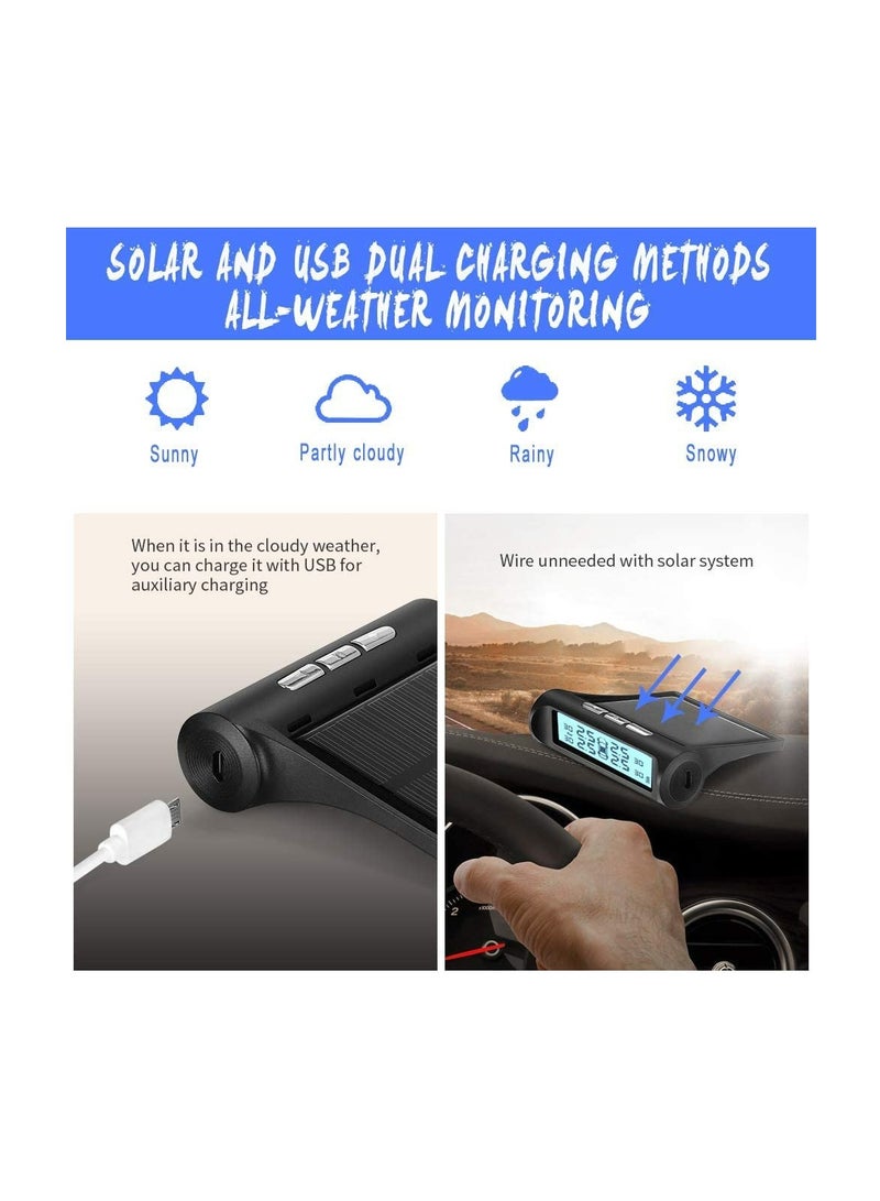 Solar Power Tire Pressure Monitoring System Wireless TPMS Tire Monitor with 4 External Sensors Real Time Pressure and Temperature Alarm for RV Travel Trailer Pickup - Image 4