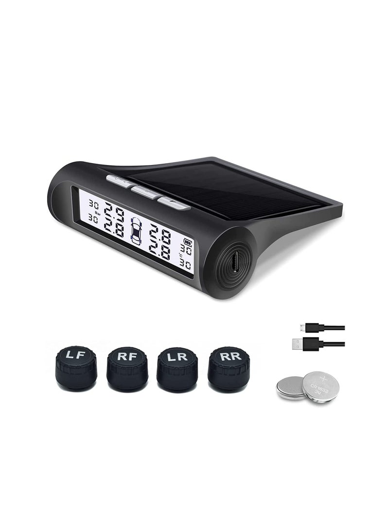 Solar Power Tire Pressure Monitoring System Wireless TPMS Tire Monitor with 4 External Sensors Real Time Pressure and Temperature Alarm for RV Travel Trailer Pickup - Image 1