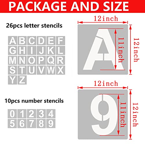 YEAJON 4 Inch Letter Stencils and Numbers, 36 Pcs Alphabet Art Craft Stencils, Reusable Plastic Art Craft Stencils for Wood, Wall, Fabric, Rock, Chalkboard, Signage, DIY School Art Projects (12 Inch) - Image 2