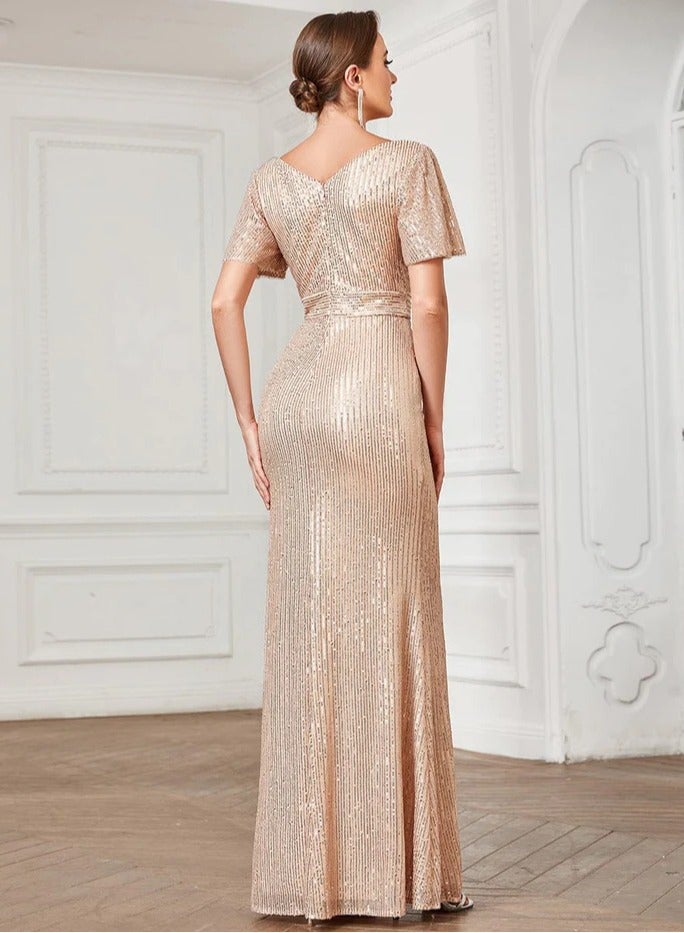 GEXUAN The V-neck short-sleeved, form-fitting long fishtail evening dress is suitable for formal occasions such as banquets and parties - Image 4