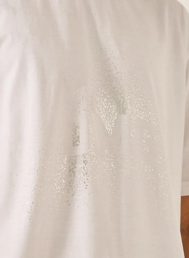 Styli Foil Print Crew Neck Oversized T-Shirt