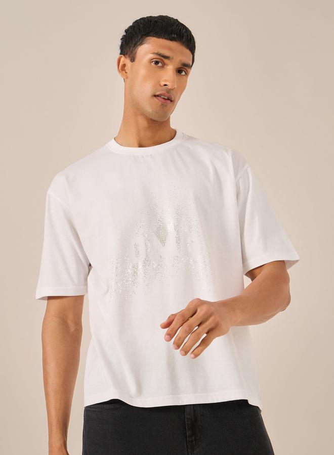 Styli Foil Print Crew Neck Oversized T-Shirt  - Image 1